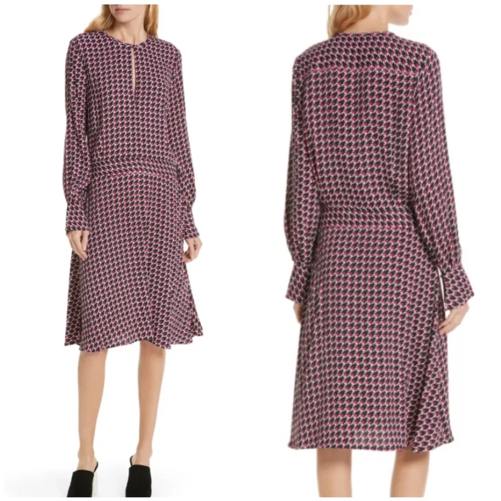 Equipment Magnolia Houndstooth Keyhole Neck A-line Midi Dress Amaranth Multi